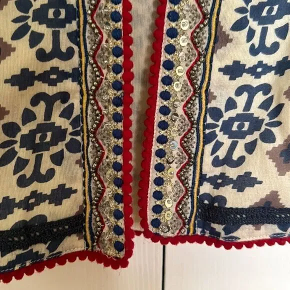 Indigo Moon Tan and Blue Patterned, Embellished Jacket, Size M, NWT - Picture 4 of 13